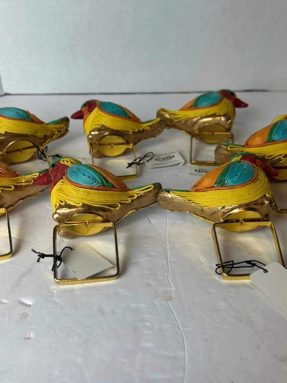 7 Pc Pier 1 Quilled Paper Sparrow Bird Napkin Holders Handmade colorful Kitschy